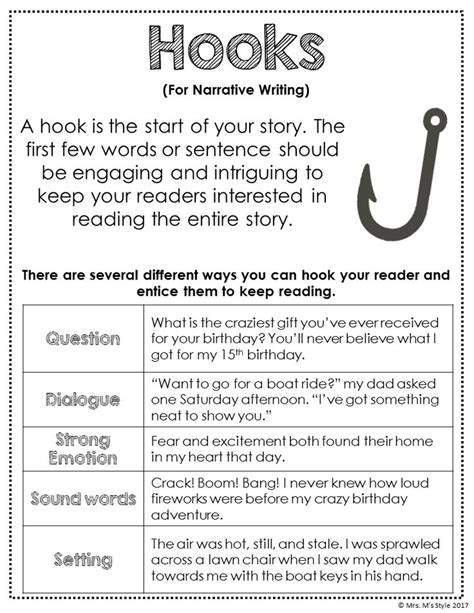 Narrative Writing Hooks Anchor Chart writing essays funny, #writing # ...