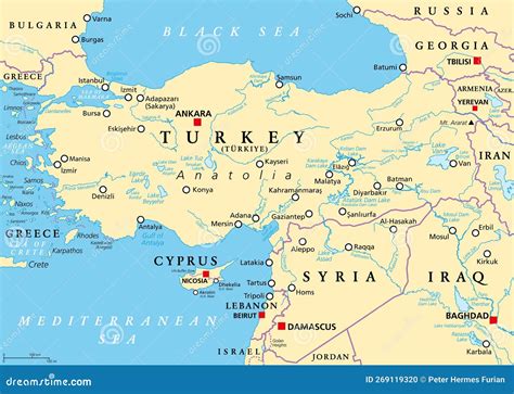 Turkey and Syria Region, Geographic Area of Anatolia, Political Map ...