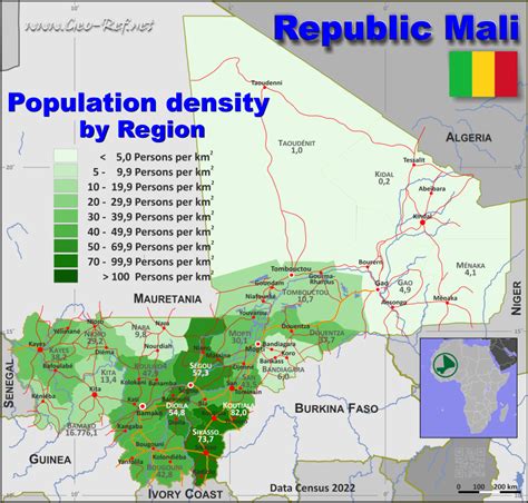 Mali Country data, links and map by administrative structure