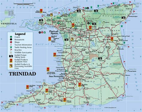 Large detailed road and tourist map of Trinidad island. Trinidad island ...