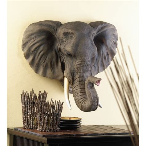 Wall Mount 20"x16" LUCKY ELEPHANT HEAD BUST w TUSK SCULPTURE Display ...