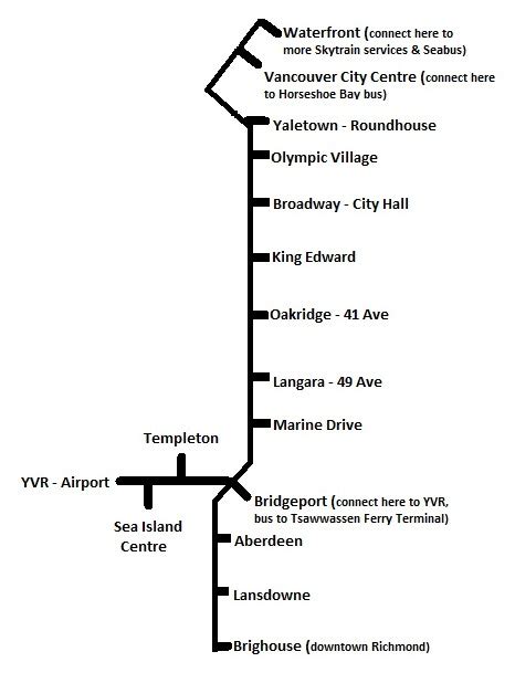 Vancouver Airport Skytrain Map - YVR Skytrain to Downtown Vancouver ...