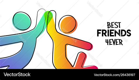 Best friends card stick people doing high five Vector Image