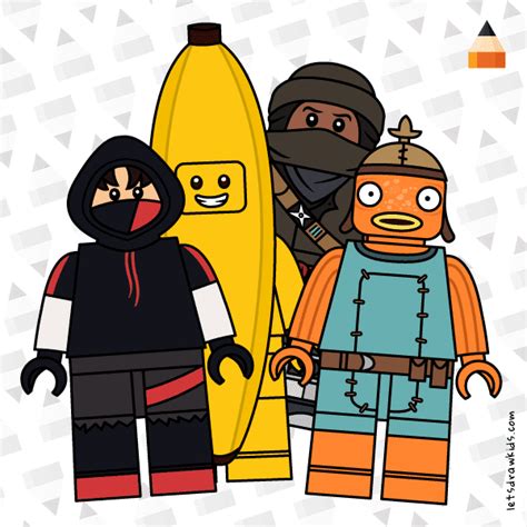 Drawing Lego Fortnite Skins | Drawing Peely, Ikonik, Fishstick, Ninja