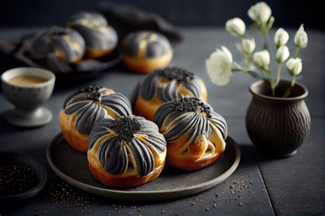 Premium AI Image | Delicate poppy seed buns with variegated glaze for ...