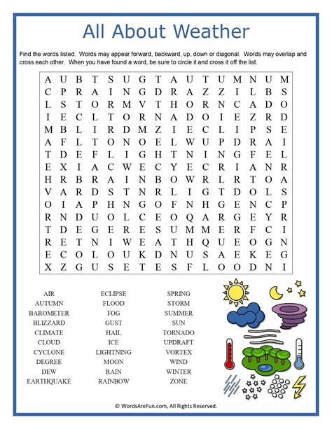 ALL ABOUT WEATHER Word Search Puzzle Handout Fun Activity