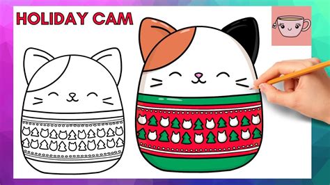 How To Draw Holiday Cam The Cat Squishmallow | Christmas Sweater | Cute ...