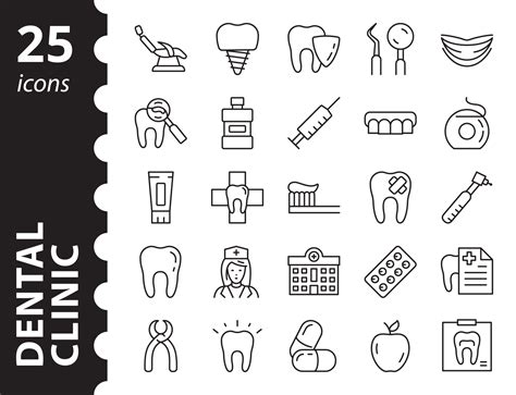 Dental clinic - icon set. Vector simple line symbols collection. Linear ...