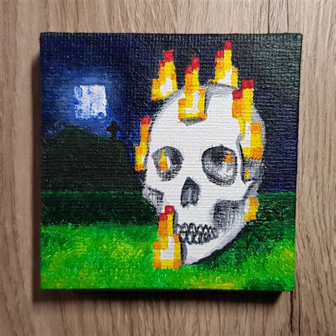 My take on my favourite Minecraft painting, acrylic paint on 3x3 ...