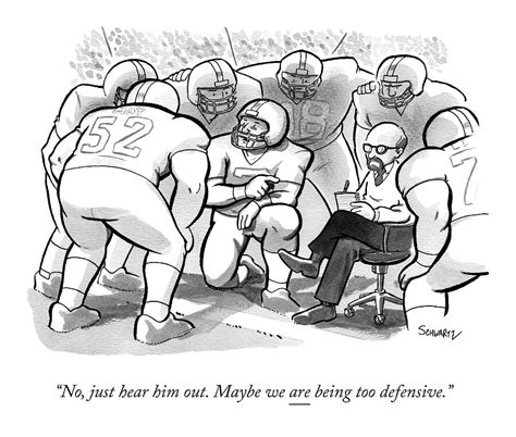 A Football Team Huddles Around A Therapist Drawing by Benjamin Schwartz