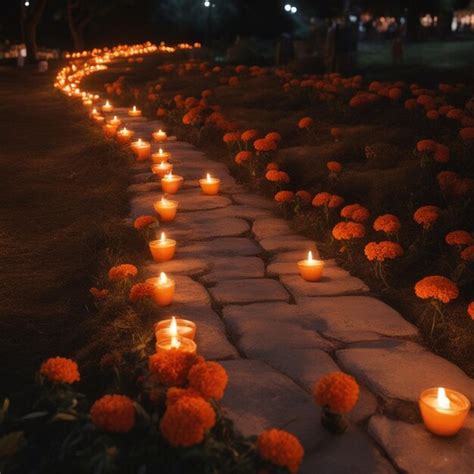 Day of the dead altar candles on a path generated with ai | Premium AI ...