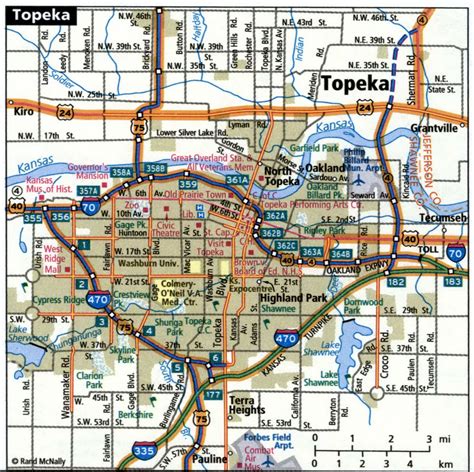 Topeka city road map for truck drivers area town toll free highways map ...