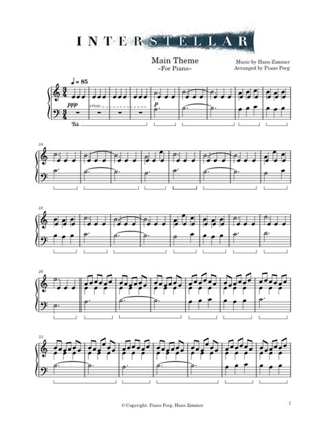 Main Theme (From Interstellar) – Hans Zimmer ~Piano~ Sheet music for ...