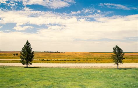 Wallpaper green, colors, road, kansas, trees, landscape, grey, yellow ...