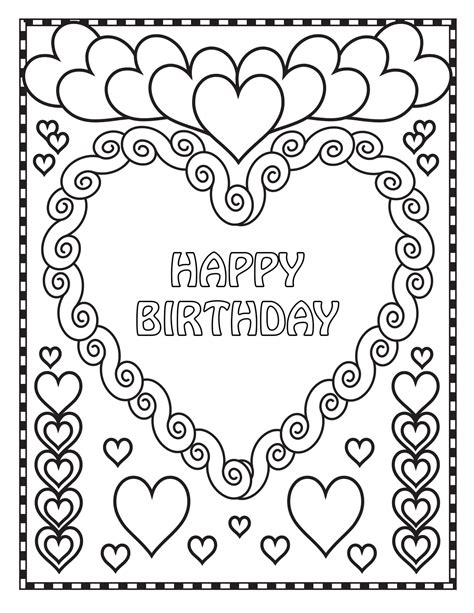 Happy Birthday Coloring Card. New collection 2020. Free Printable