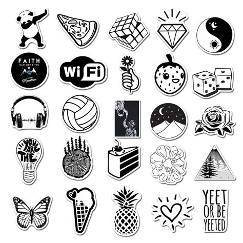 Buy Cute Black and White Stickers for Water Bottles 50 pcs, Vinyl ...