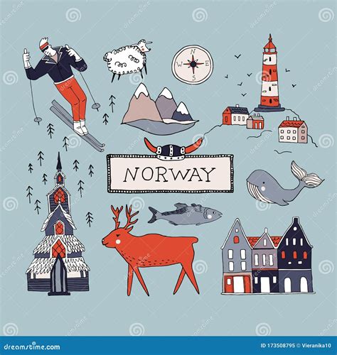 Norway Culture Elements Set. Travel Scandinavia Concept Stock Vector ...