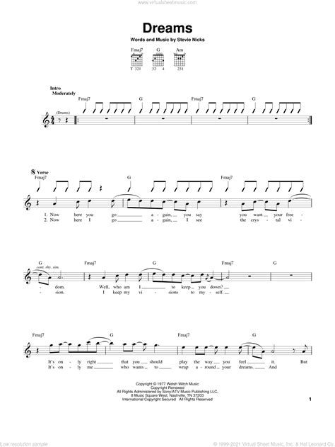 Dreams sheet music for guitar solo (chords) (PDF) v2