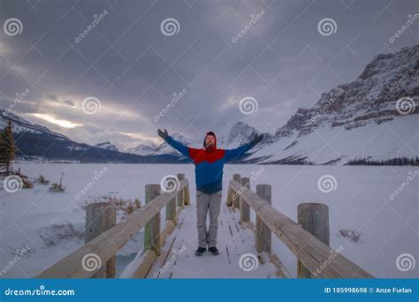 Early Winter Morning at Bow Lake, Canada Stock Photo - Image of cloudy ...