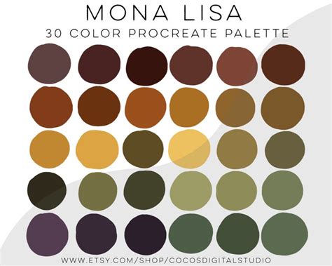 Mona Lisa Procreate Color Palette Dark Colors Fall and Autumn Colors ...