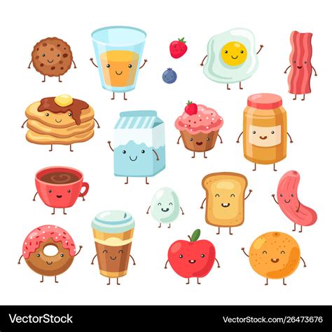 Breakfast food characters funny cartoon lunch Vector Image