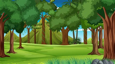 Forest scene with various forest trees and mountain 2706880 Vector Art ...