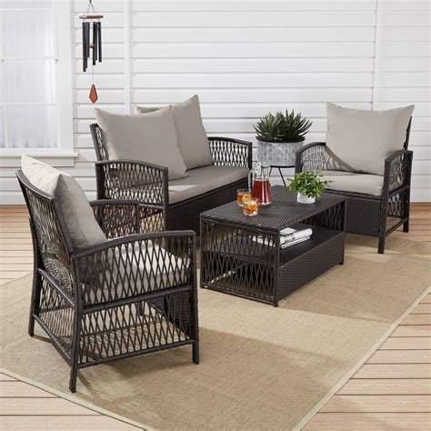 Mainstays Sanza Rattan 4-Piece Wicker Patio Furniture Conversation Set ...