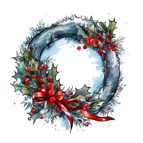 Premium AI Image | A drawing of a wreath with holly leaves and red ...