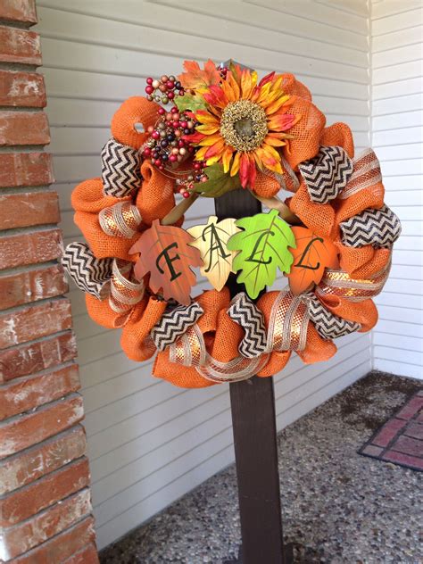 Fall wreath- made for about $17 with supplies purchased at Hobby Lobby ...