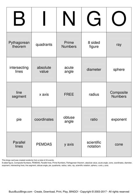 8th Grade Math Bingo Cards to Download, Print and Customize! - 6th ...