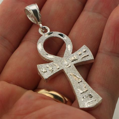 Italian .925 Sterling Silver ANKH CROSS Pendant 5mm Figaro Necklace S0 ...