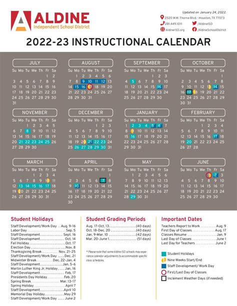 Aldine Isd Calendar 2022-23 - Printable Word Searches