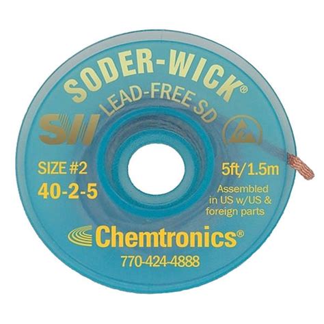 Chemtronics Desoldering Wick, 5 ft., 2, Copper 40-2-5 | Zoro