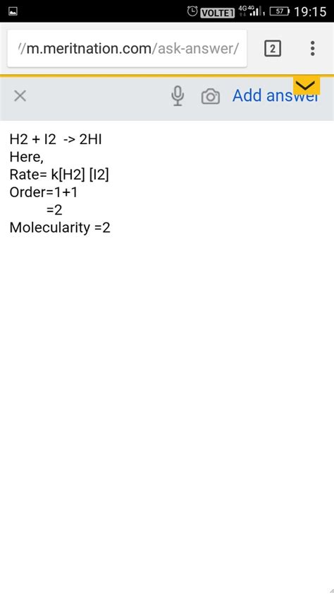 Give a reaction where order and molecularity are equal - Chemistry ...