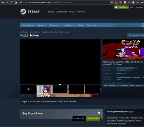 Pizza Tower on Steam Page : PizzaTower