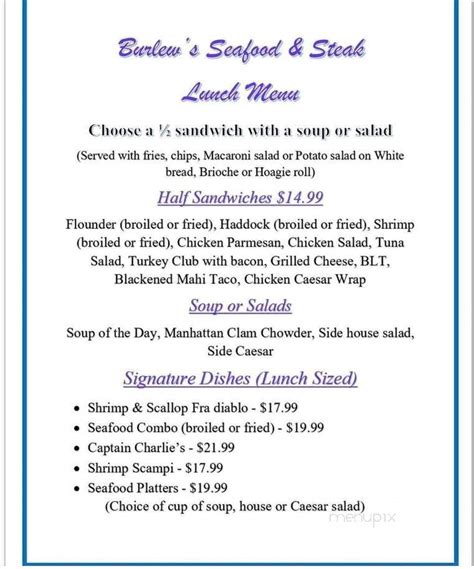 Menu of Burlew's Seafood and Steak in Keyport, NJ 07735