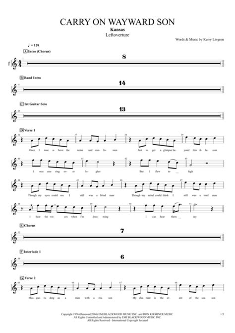 Carry On Wayward Son Tab by Kansas (Guitar Pro) - Full Score | mySongBook