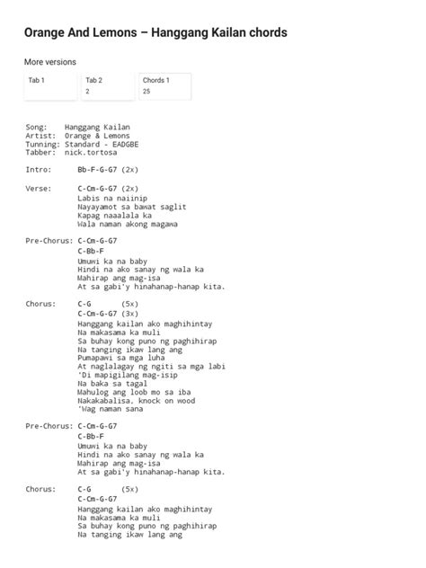 Hanggang Kailan Chords With Lyrics by Orange and Lemons - Easy Chords ...