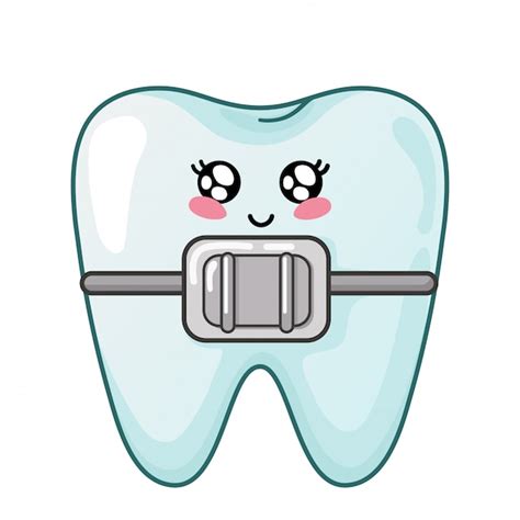 Premium Vector | Healthy kawaii tooth with dental braces cute cartoon ...