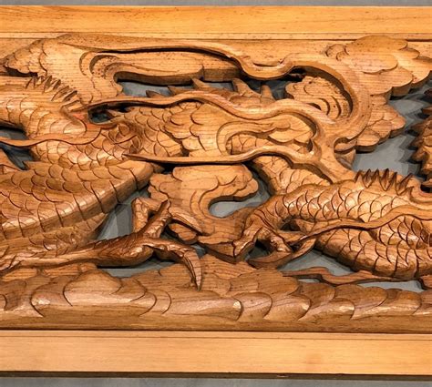 Japanese Wood Carving Of Ranma ((Transom) with Dragon – Kuraya