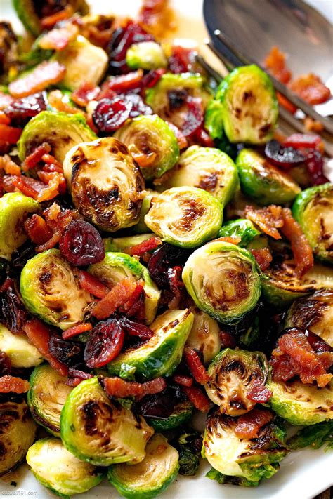 Roasted Brussels Sprouts with Maple, Bacon and Cranberries | Brussels ...