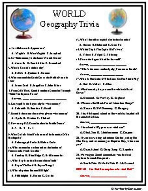 World Geography Trivia - Etsy Australia