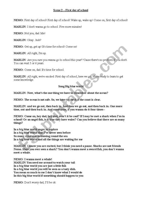 Finding Nemo Play Script worksheet | Finding nemo movie, Nemo, Finding ...