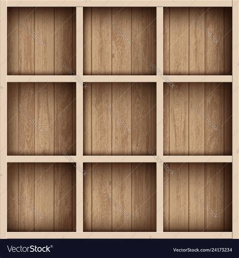 Wooden empty bookshelf or tool box shelves Vector Image