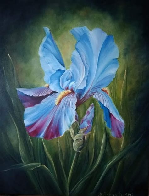 Blue Iris Oil Painting on Canvas Realistic Flower Original Art - Etsy