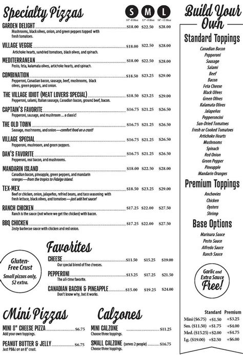 Village Pizza Menu, Anacortes, WA