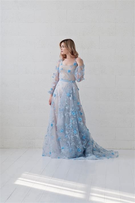 Azura Blue Wedding Dress / Unique Bridal Gown / 3D Floral - Etsy