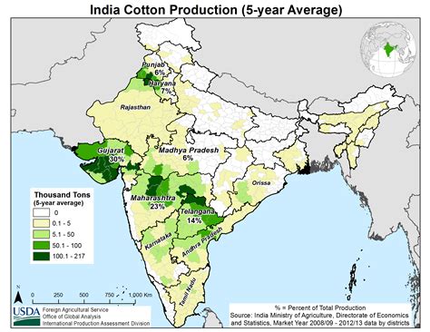 Cotton production map of India