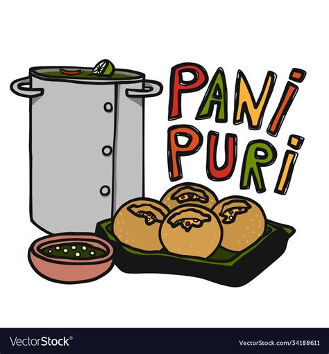 Pani puri indian food cartoon Royalty Free Vector Image