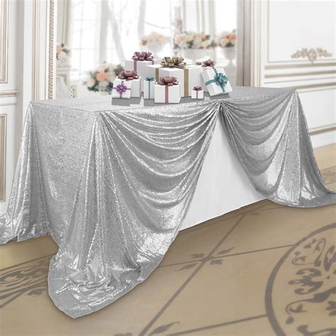 Lann's Linens 90" x 132" Silver Sequin Tablecloth, Sparkly Rectangle ...